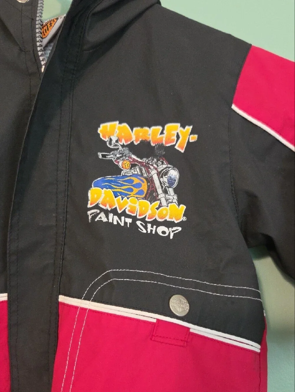 Harley Davidson Kids Black Red Hooded Jacket Size 3t